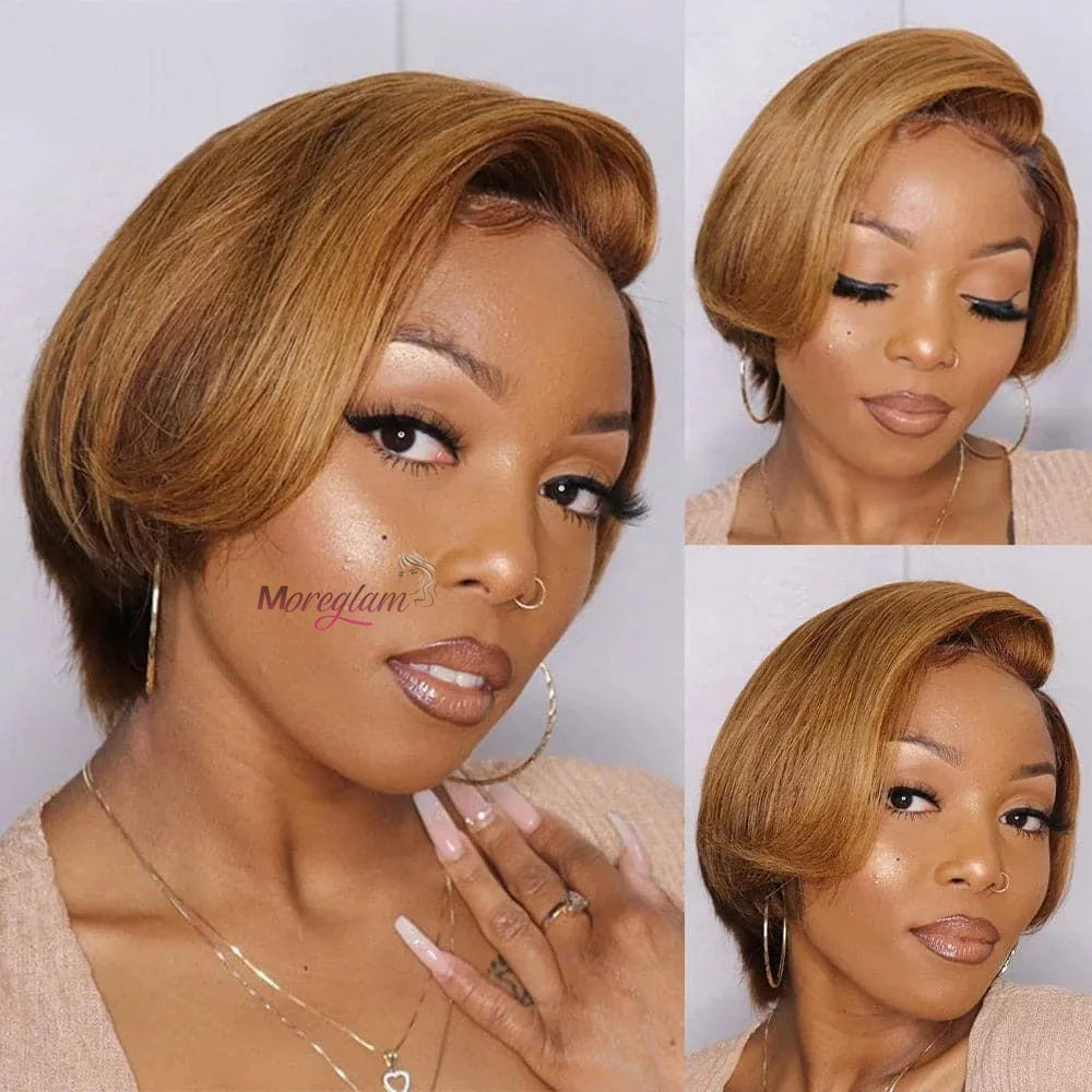 Transparent Lace Fronta Wig For Women Highlight Straight Pixie Cut Wig