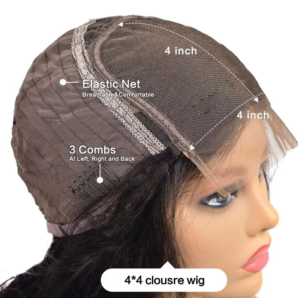 Loose Wave 4x4 Lace Closure Bob Wig Pre Plucked 180 Density Body Wave Short Bob Human Hair Wigs