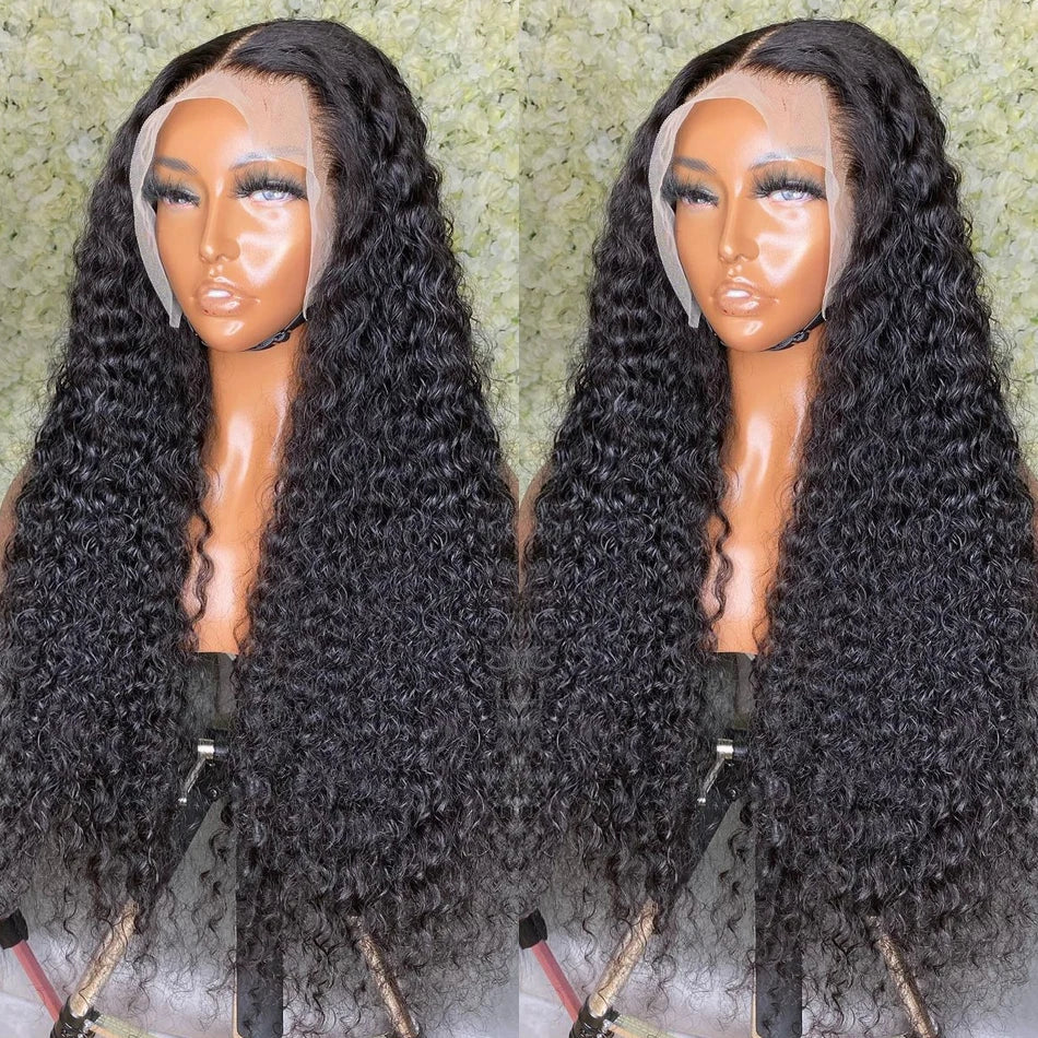 200 Density HD 13X6 Transparent Deep Water Wave Curly Human Hair Lace Frontal Wig 30 34 Inch 13X4 Lace Front Human Hair Wigs