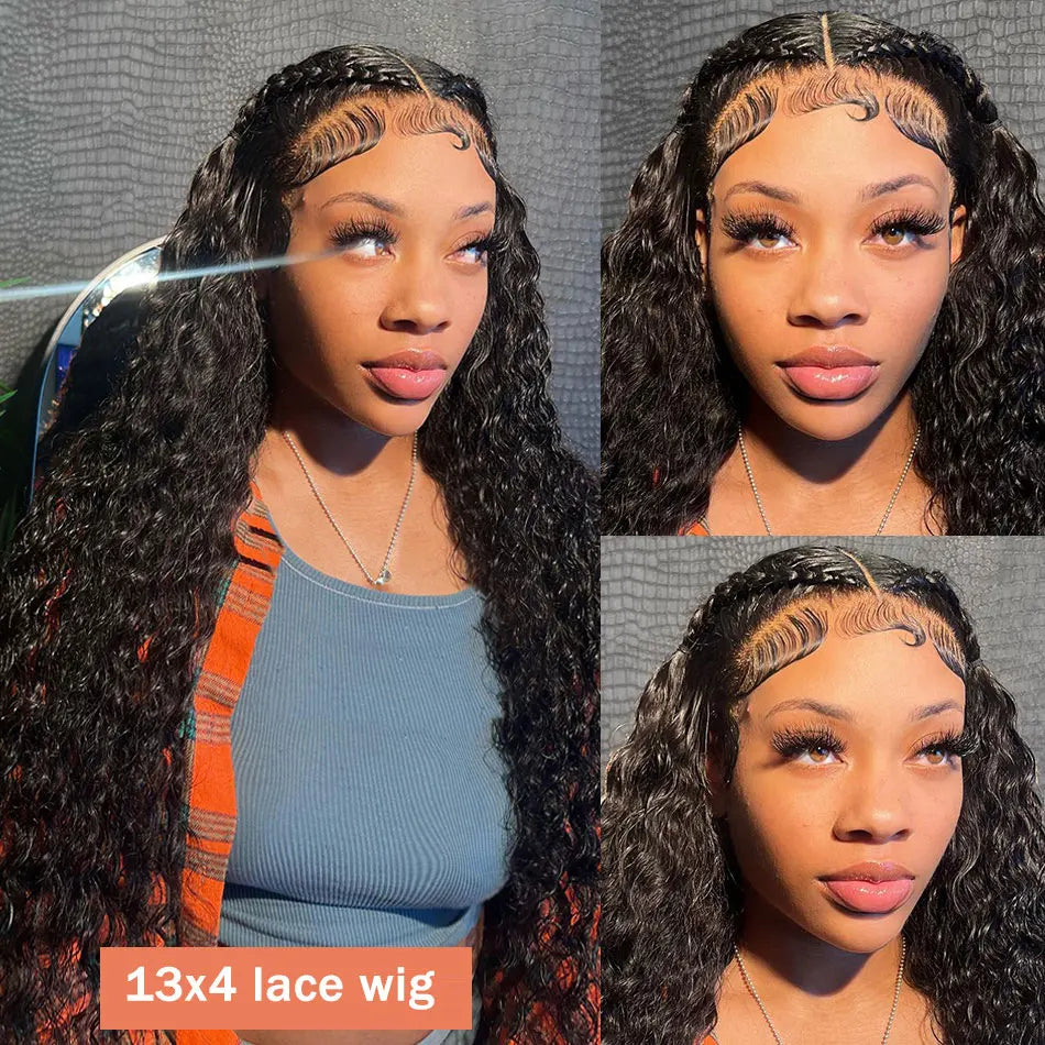 40 Inch Curly Lace Front Human Hair Wigs For Black Women Pre Plucked Brazilian Hair 13x4 Deep Wave Frontal Wig