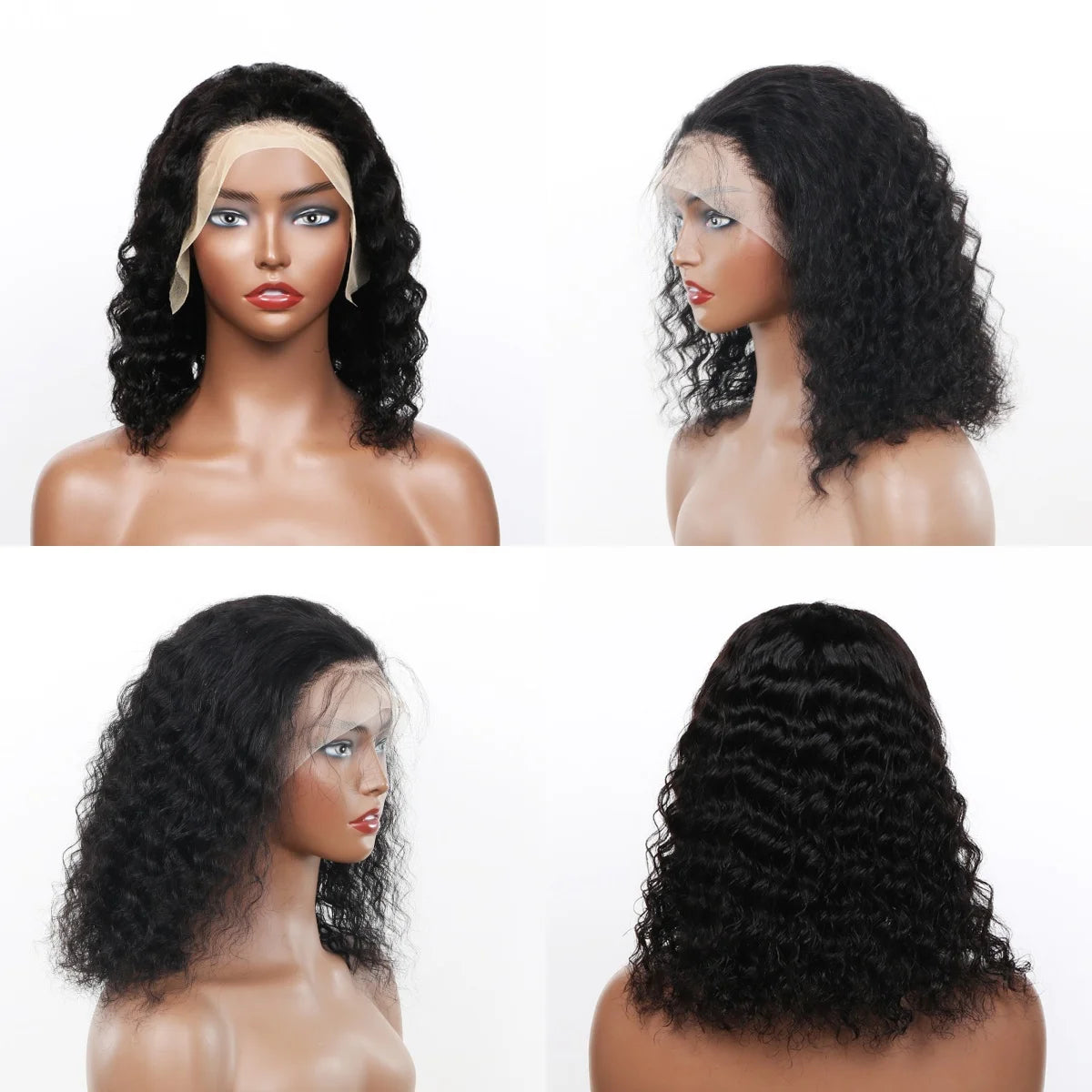 Deep Wave 180% Density Pre-Plucked Side Part Short Bob 13*4 Lace Frontal Brazilian Virgin Human Hair Wigs