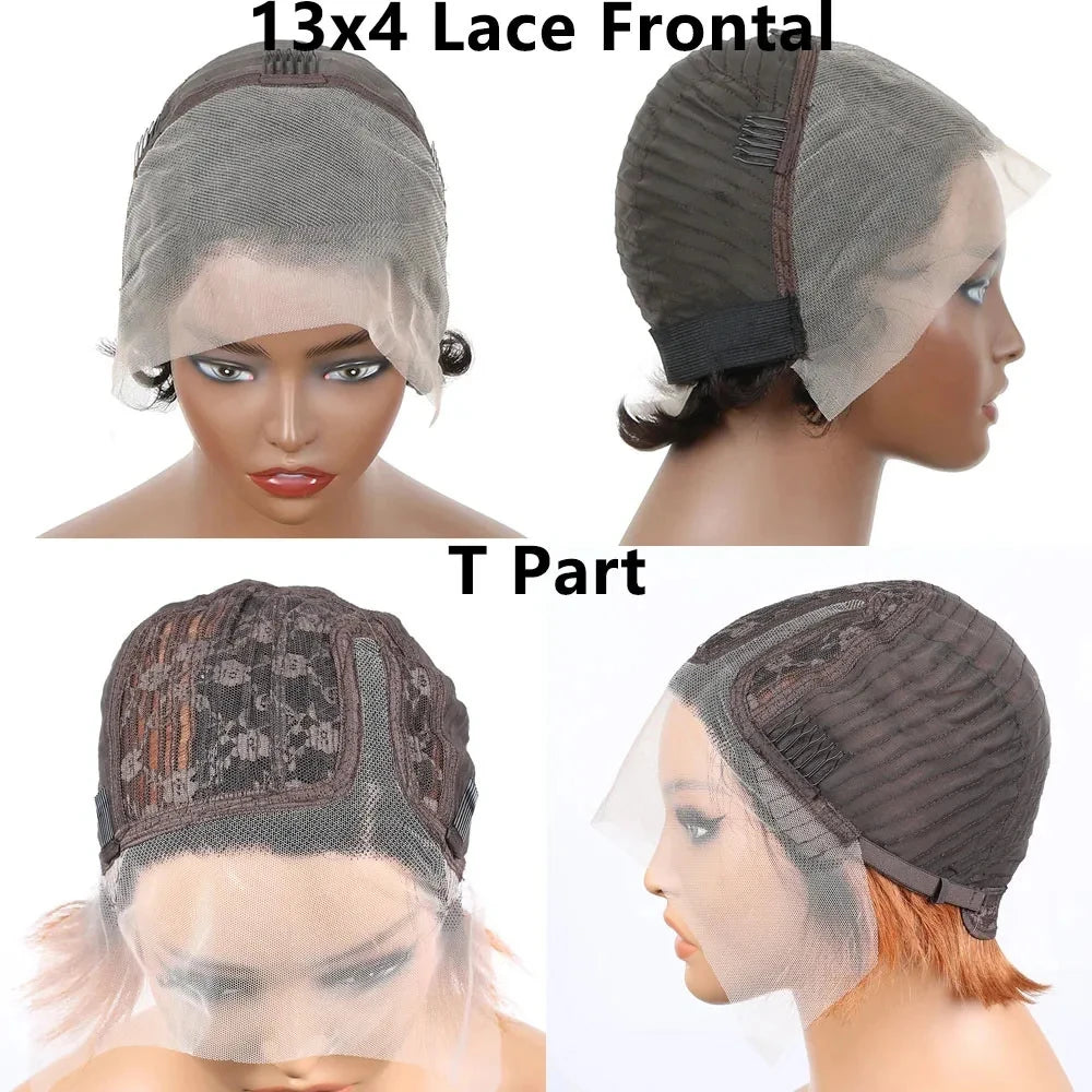 Transparent Lace Fronta Wig For Women Highlight Straight Pixie Cut Wig