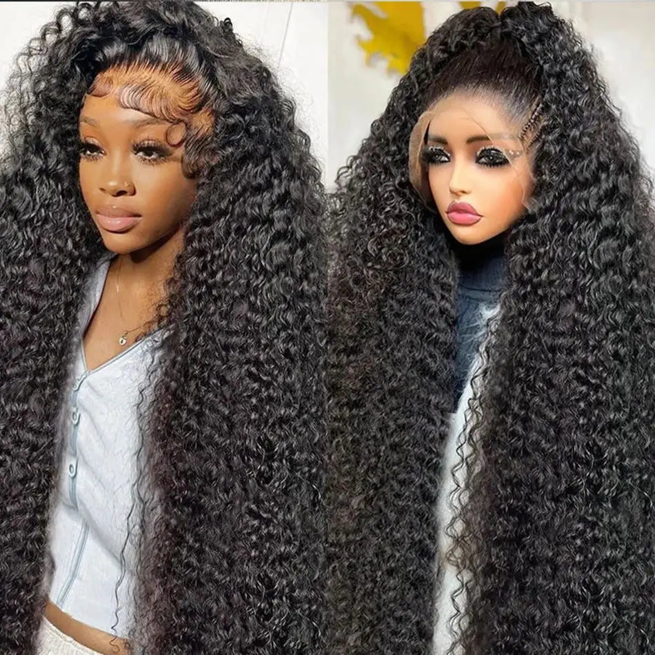 Lace Frontal Wigs Brazilian 32 34 40 Inch Deep Wave Curly  Human Hair Wigs