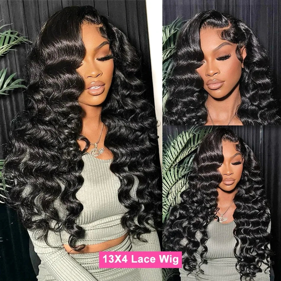 Loose Nature Wave Lace Front Human Hair Wigs Transparent 30 34 Inch 13x4 Deep Water Wave Lace Frontal Wig