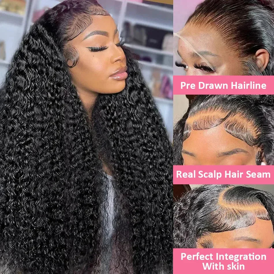 Deep Wave Frontal Wig 30 34inch Glueless Wigs 100% Human Hair Water Wave Curly Lace Front Wig For Women