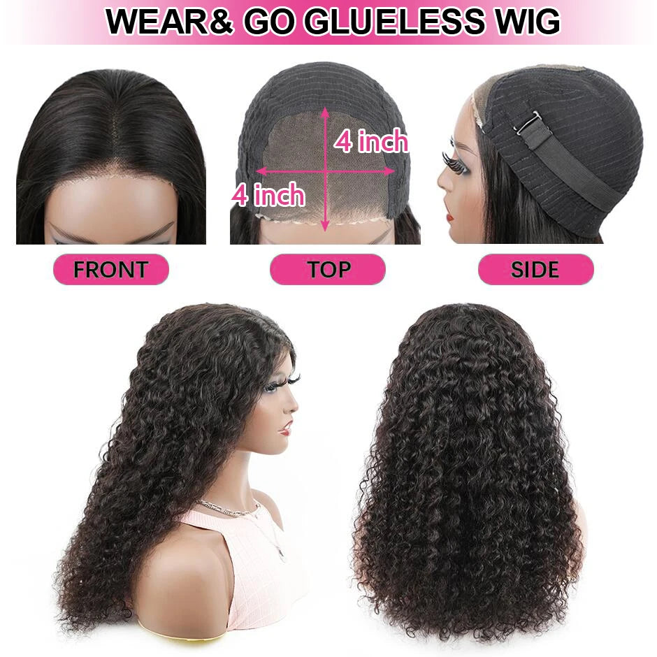 Pre-Plucked Natural Wave Wear Go Glueless Curly Human Hair Wigs For Women