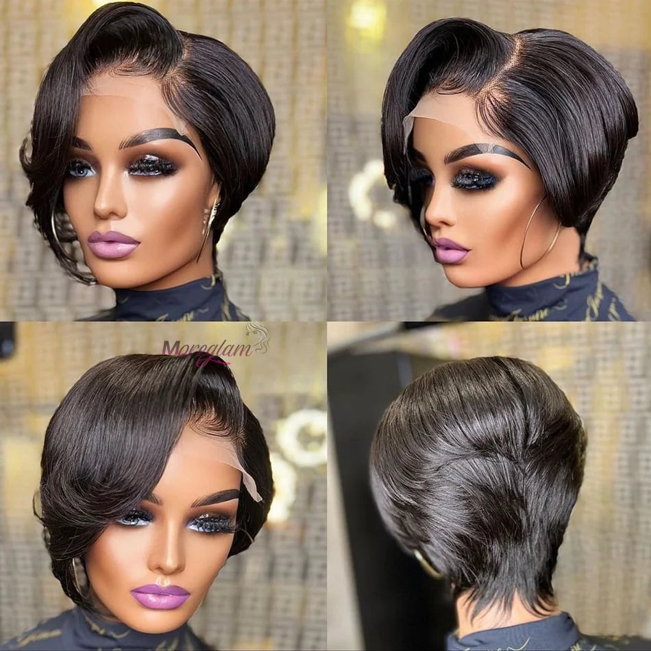 Transparent Lace Fronta Wig For Women Highlight Straight Pixie Cut Wig