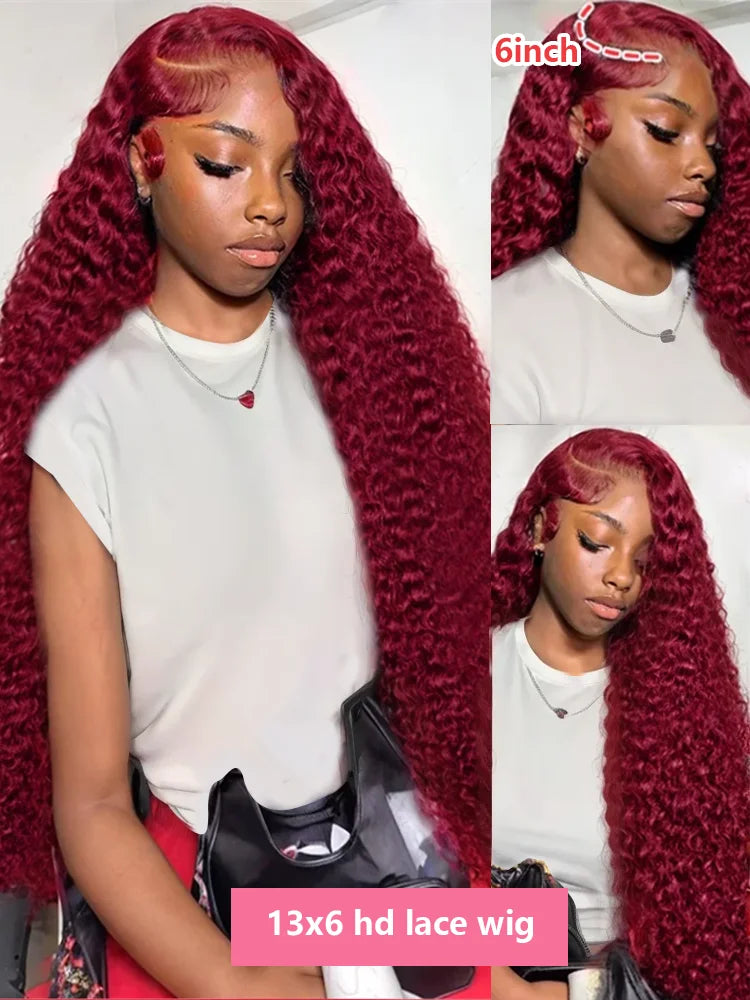 Lace Frontal Wig High Density Red Colored Deep Wave 13x6 HD Lace Front Human Hair Wigs