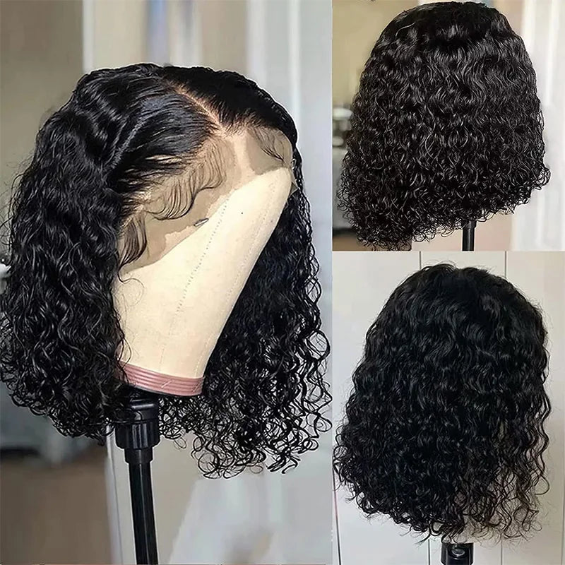 Deep Wave 180% Density Pre-Plucked Side Part Short Bob 13*4 Lace Frontal Brazilian Virgin Human Hair Wigs