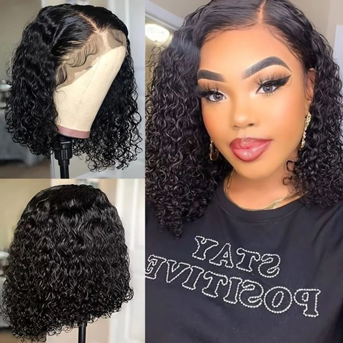 Deep Wave 180% Density Pre-Plucked Side Part Short Bob 13*4 Lace Frontal Brazilian Virgin Human Hair Wigs