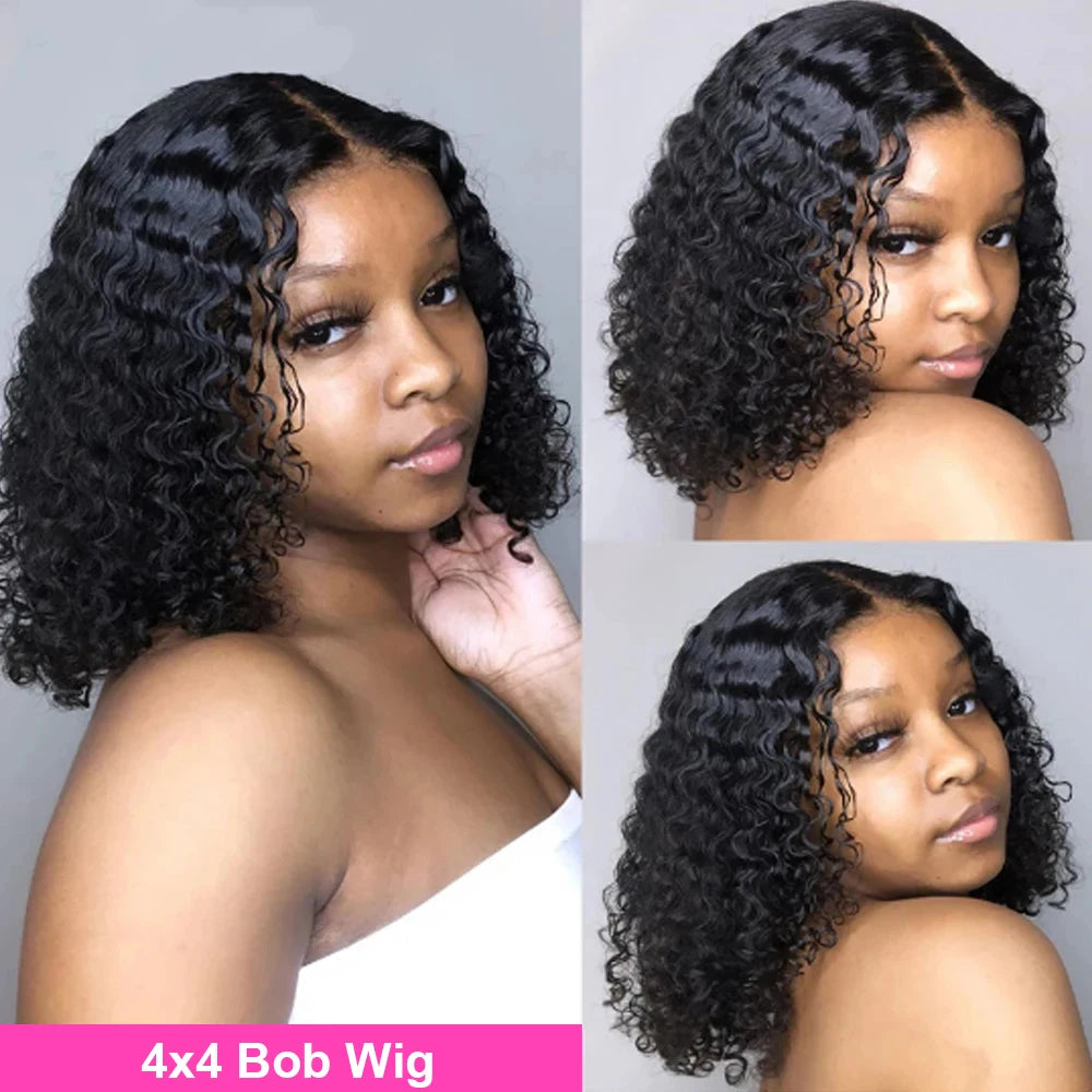 Brazilian Short Bob 100% Human Hair 13x4 Lace Frontal Human Hair Deep Wave 13x4 Lace Front Curly 4x4 Lace Closure Wigs