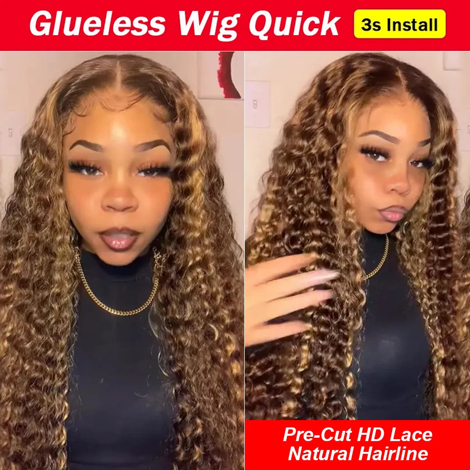 Preplucked Ombre Curly Wigs Deep Wave 13x6 HD Lace Frontal Wig Human Hair 250