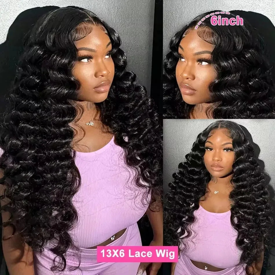 Loose Nature Wave Lace Front Human Hair Wigs Transparent 30 34 Inch 13x4 Deep Water Wave Lace Frontal Wig