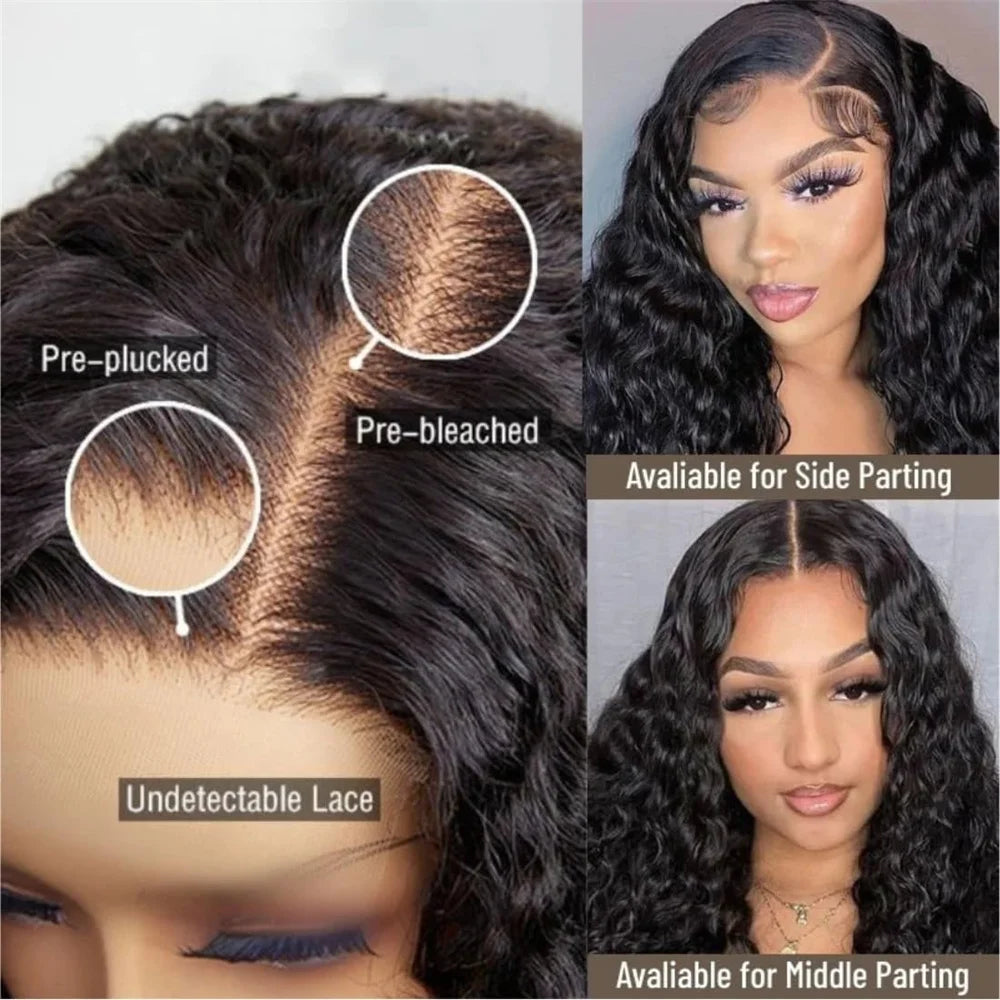 Lace Frontal Wigs Brazilian 32 34 40 Inch Deep Wave Curly  Human Hair Wigs