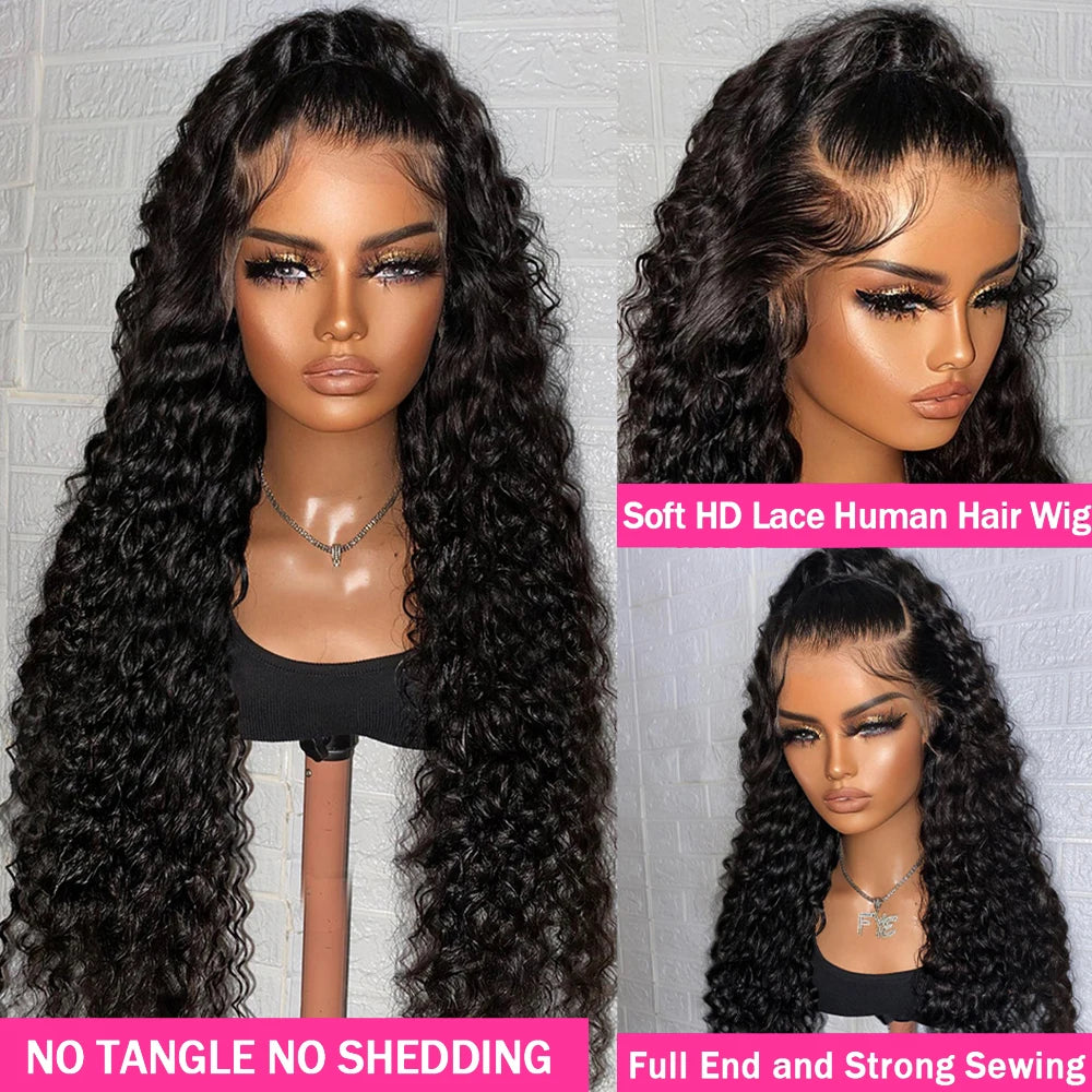 Deep Wave Frontal Wig Transparent 13x4 13x6 HD Lace Frontal Human Hair Wigs