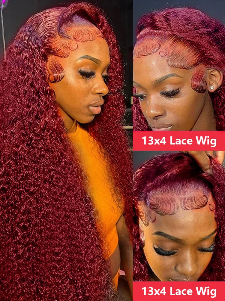 Burgundy Colored Lace Front Wig 30 40 Inch Deep Wave 13x6 HD Lace Frontal Human Hair Wigs For Women