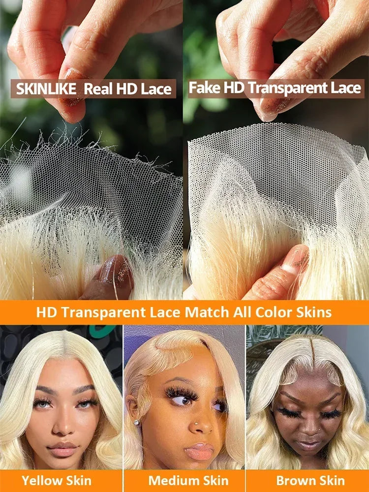 250 Density Body Wave HD Transparent 613 Honey Blonde 30 40 Inch 13x6 Lace Front Wig