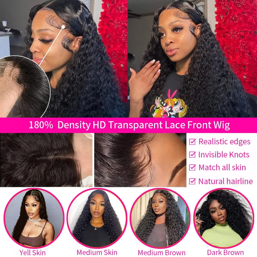 Deep Wave Lace Frontal Wig Transparent 13x4 Water Wave Lace Frontal Human Hair Wig