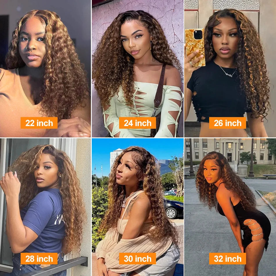 Deep Wave HD Lace Front Wigs 250 Density Curly 30 40 Inch Brown 13x6 Lace Frontal Human Hair Wig Water Wave