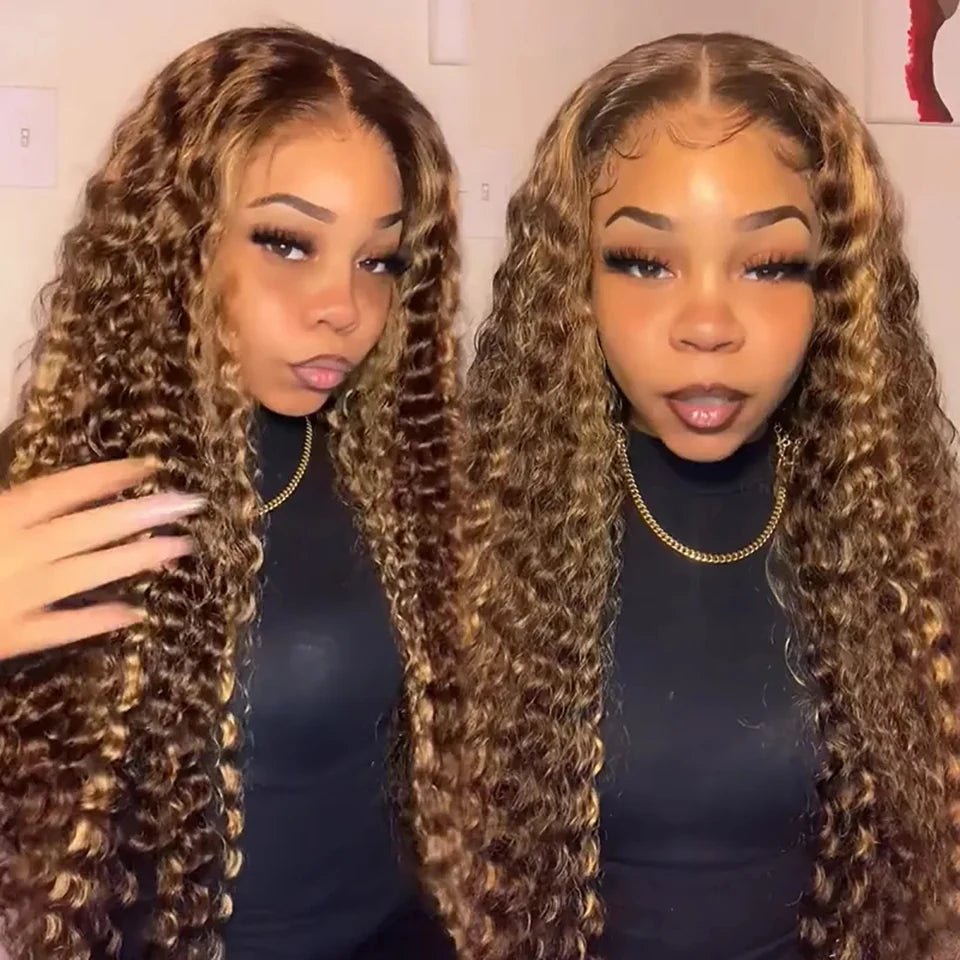 Preplucked Ombre Curly Wigs Deep Wave 13x6 HD Lace Frontal Wig Human Hair 250