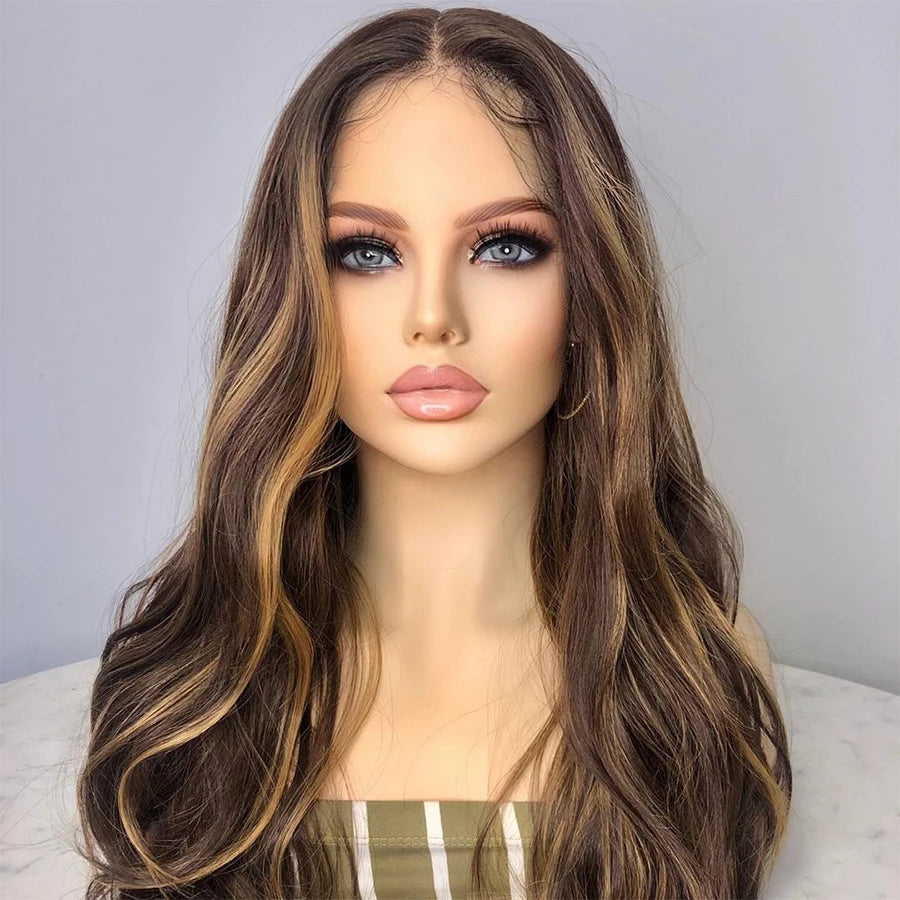 Brown Body Wave 28'' 5x5 Silk Base Soft Glueless Jewish Human Hair Wig