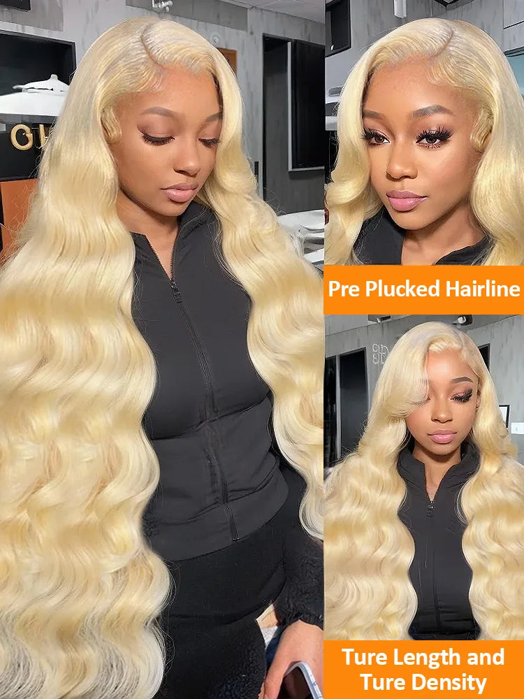 250 Density Body Wave HD Transparent 613 Honey Blonde 30 40 Inch 13x6 Lace Front Wig