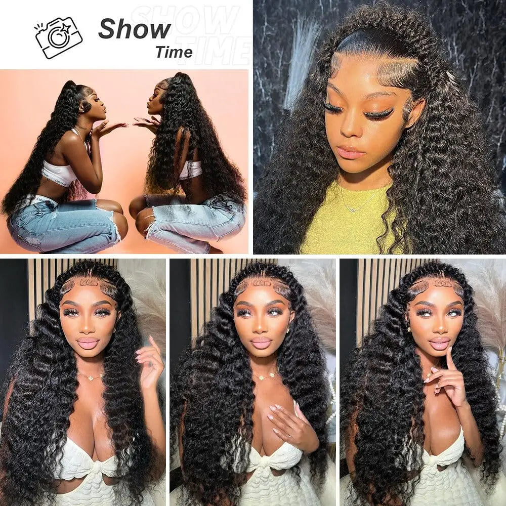 Deep Wave 36 38  Inch 13x4  HD Lace Frontal Human Hair Wig Brazilian Curly Wigs For Women