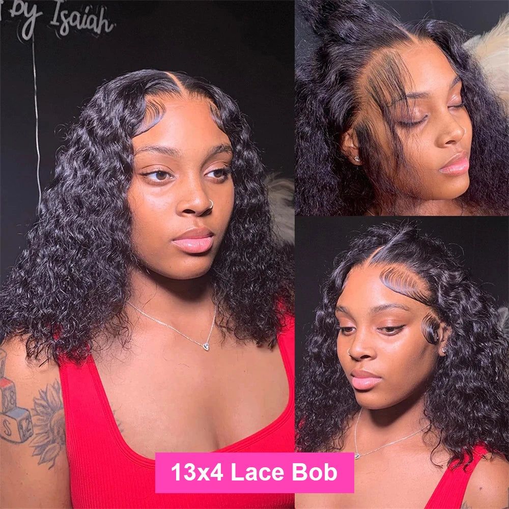 Brazilian Short Bob 100% Human Hair 13x4 Lace Frontal Human Hair Deep Wave 13x4 Lace Front Curly 4x4 Lace Closure Wigs