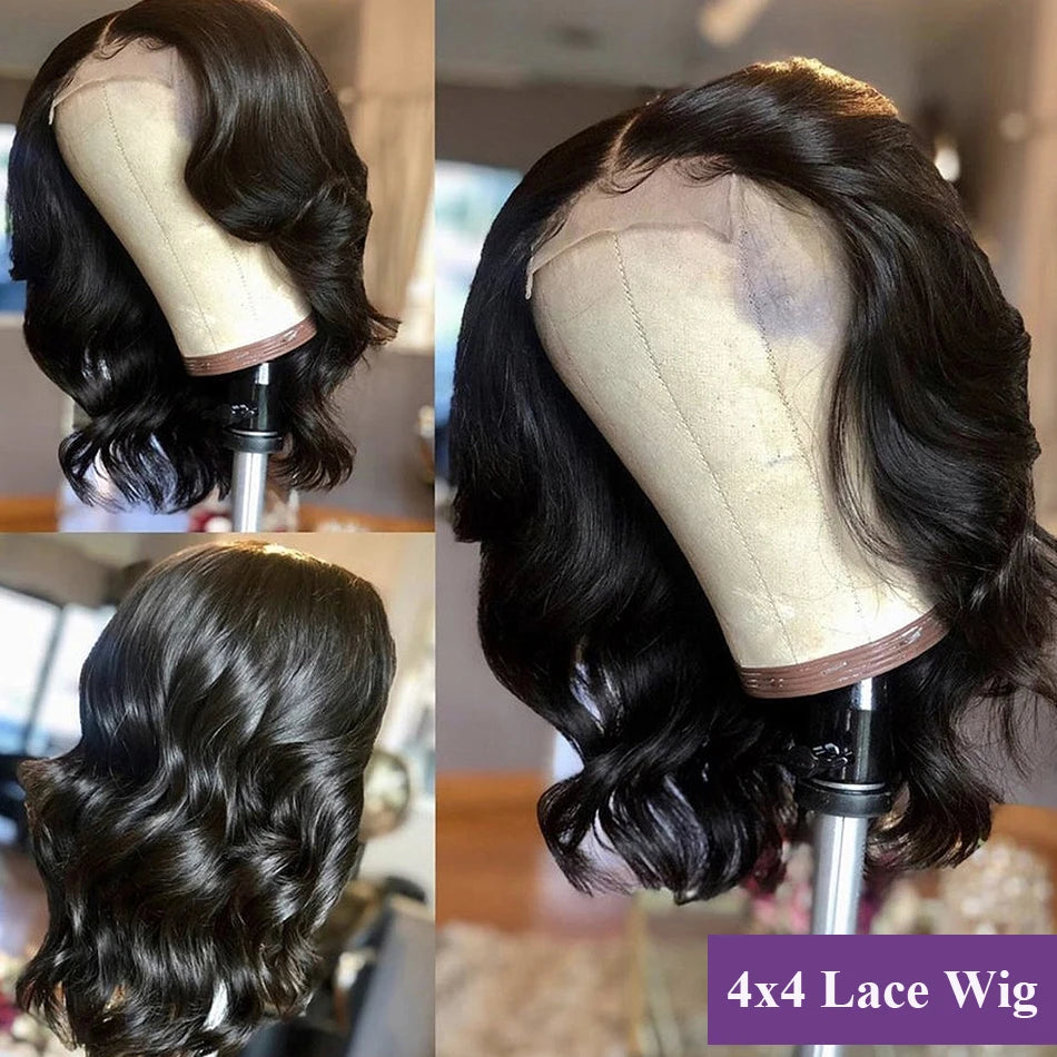 Loose Wave 4x4 Lace Closure Bob Wig Pre Plucked 180 Density Body Wave Short Bob Human Hair Wigs