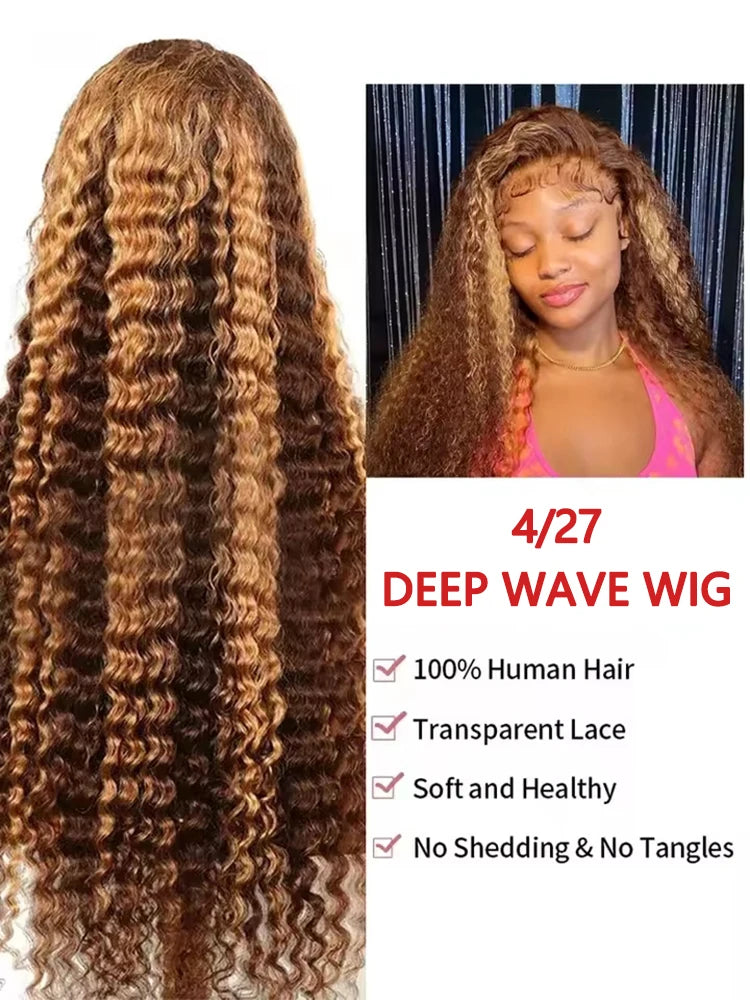 HD Lace Front Human Hair Honey Blonde Deep Wave wig13x6 For Women Wig