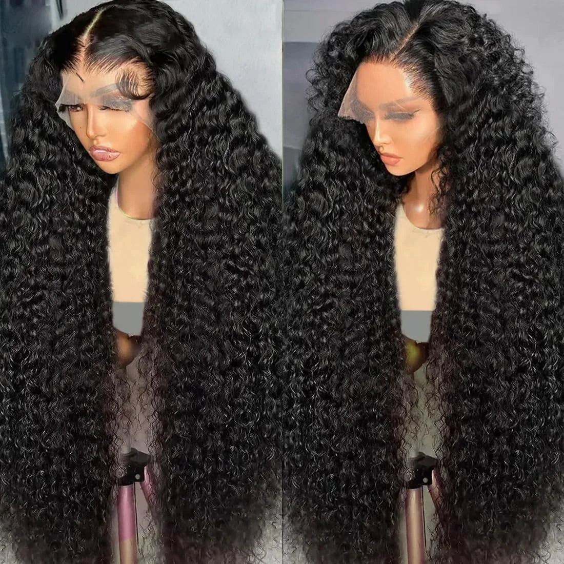 Deep Wave Frontal Wig 30 34inch Glueless Wigs 100% Human Hair Water Wave Curly Lace Front Wig For Women