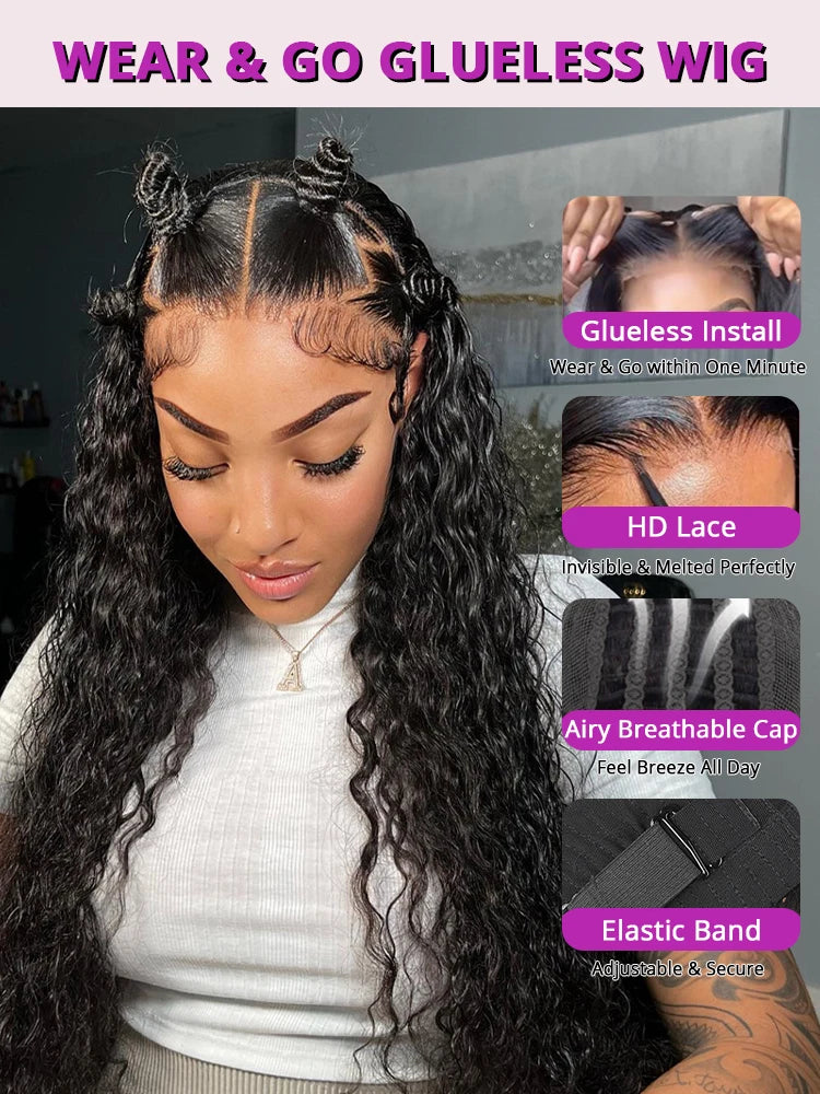 Deep Wave 36 38  Inch 13x4  HD Lace Frontal Human Hair Wig Brazilian Curly Wigs For Women