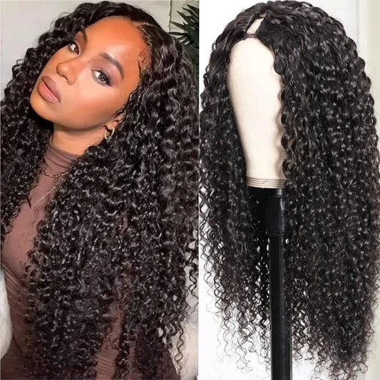 Deep Curly V Part Wig Human Hair No Leave Out Brazilian Deep Wave Human Hair Wigs