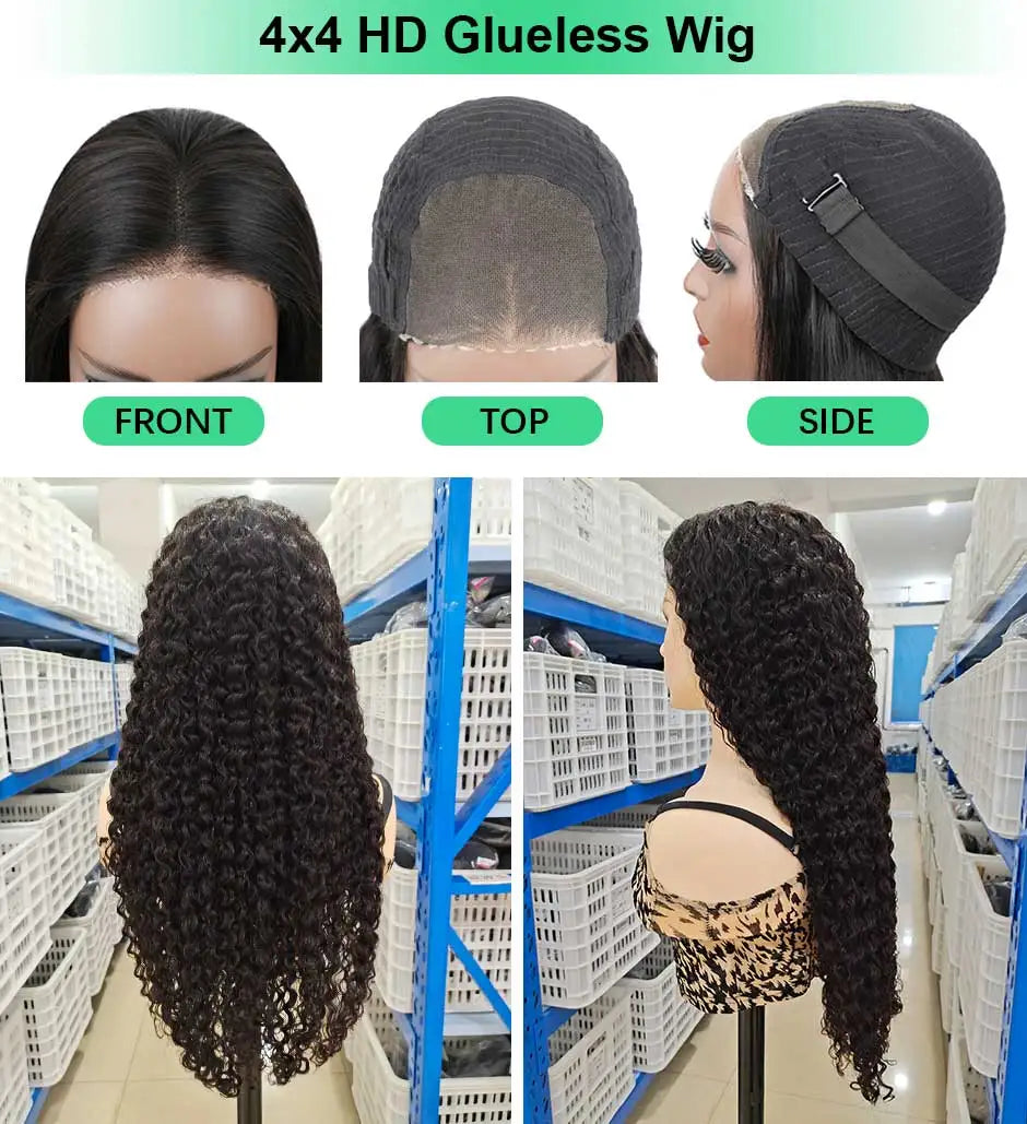 Pre-Plucked Natural Wave Wear Go Glueless Curly Human Hair Wigs For Women