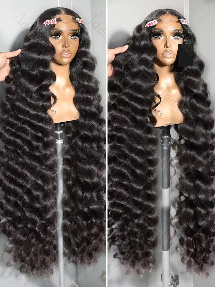 Loose Nature Wave Lace Front Human Hair Wigs Transparent 30 34 Inch 13x4 Deep Water Wave Lace Frontal Wig