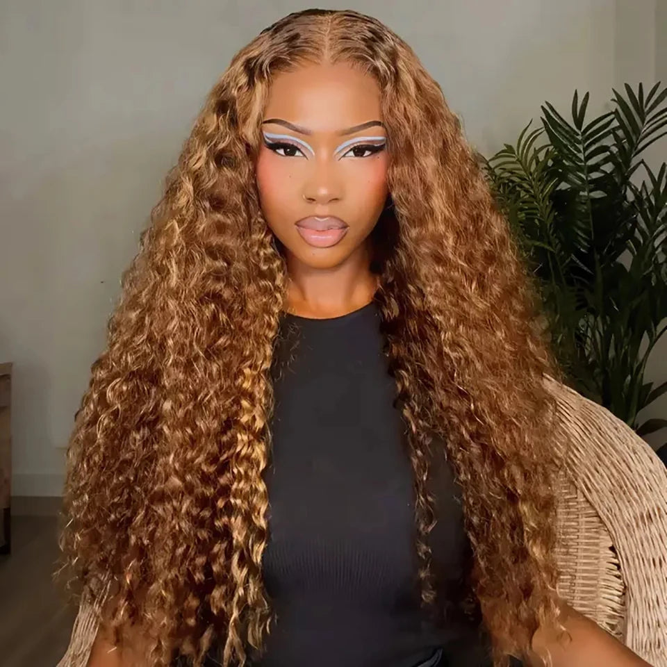 Preplucked Ombre Curly Wigs Deep Wave 13x6 HD Lace Frontal Wig Human Hair 250