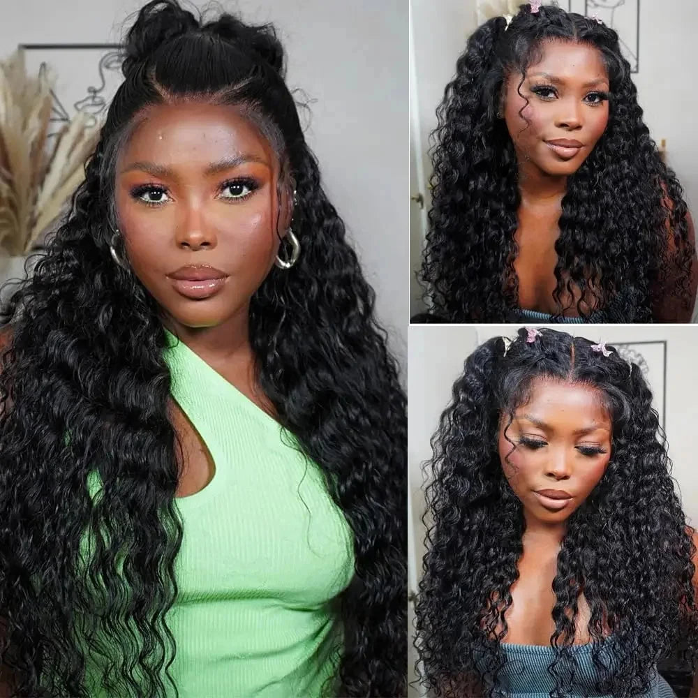 Lace Frontal Wigs Human Hair Wigs Preplucked Deep Curly Glueless Wig