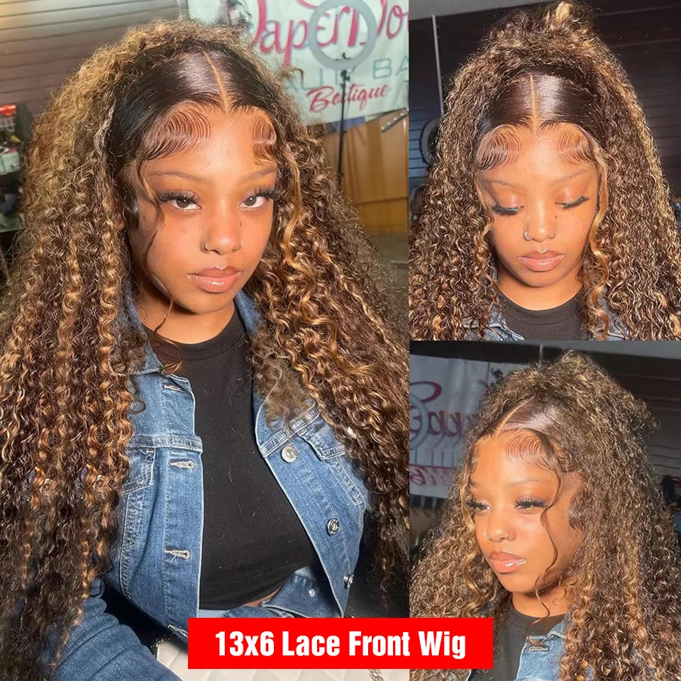 Preplucked Ombre Curly Wigs Deep Wave 13x6 HD Lace Frontal Wig Human Hair 250