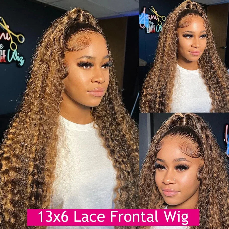 Deep Wave HD Lace Front Wigs 250 Density Curly 30 40 Inch Brown 13x6 Lace Frontal Human Hair Wig Water Wave