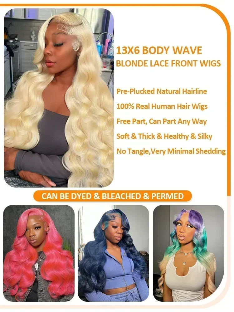 250 Density Body Wave HD Transparent 613 Honey Blonde 30 40 Inch 13x6 Lace Front Wig