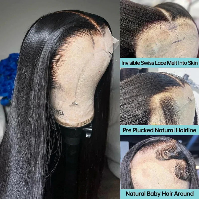 Preplucked Silk Top 30inch Black Straight Human Hair Wigs With Baby Hair