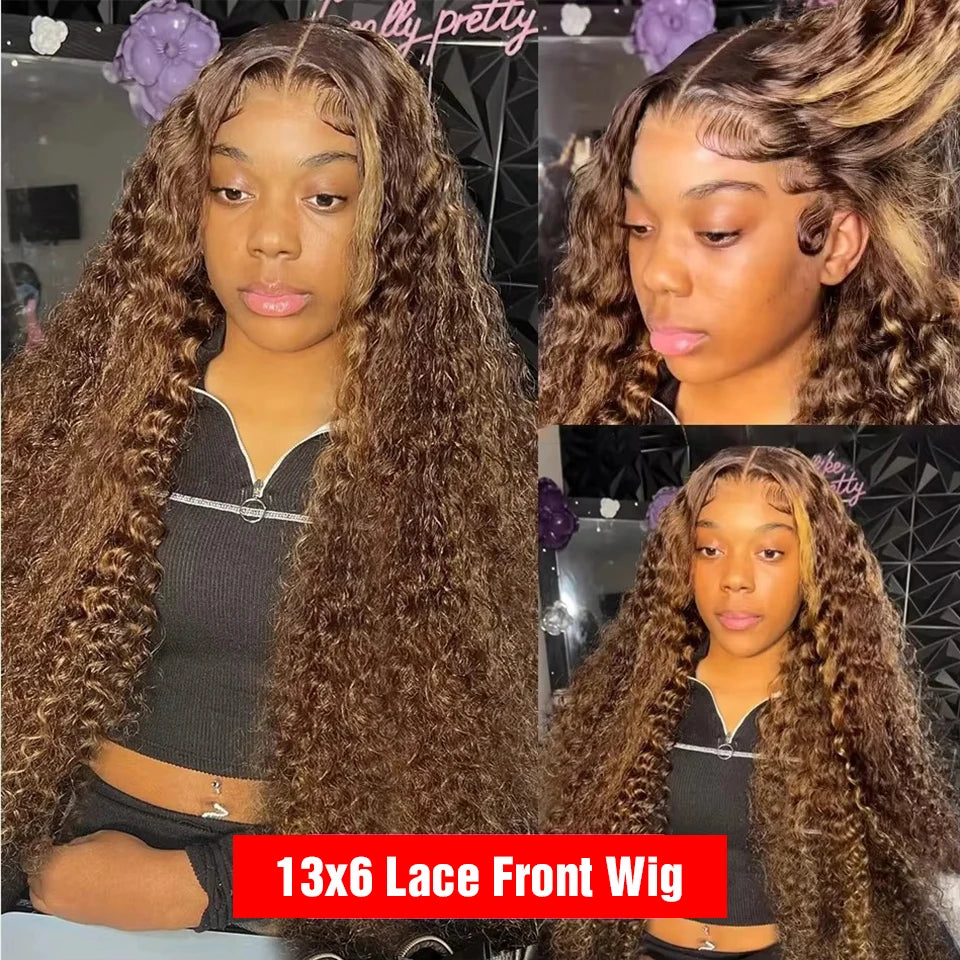 Preplucked Ombre Curly Wigs Deep Wave 13x6 HD Lace Frontal Wig Human Hair 250