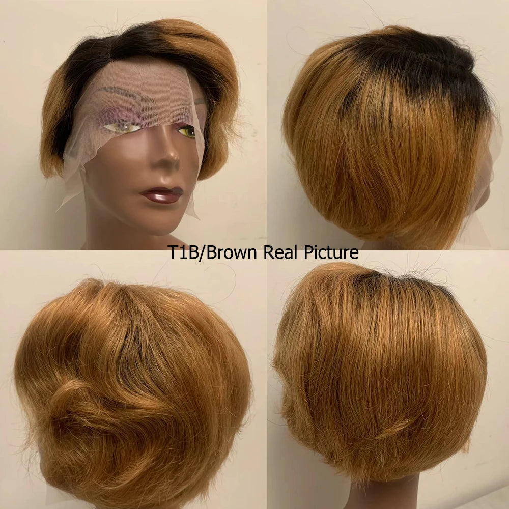 Transparent Lace Fronta Wig For Women Highlight Straight Pixie Cut Wig