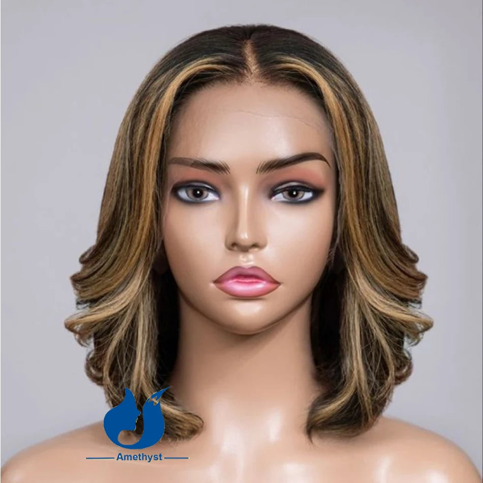 Brazilian Highlight Blonde Layered 5.5x4.5 PU Silk Base Lace Closure Bob Wigs