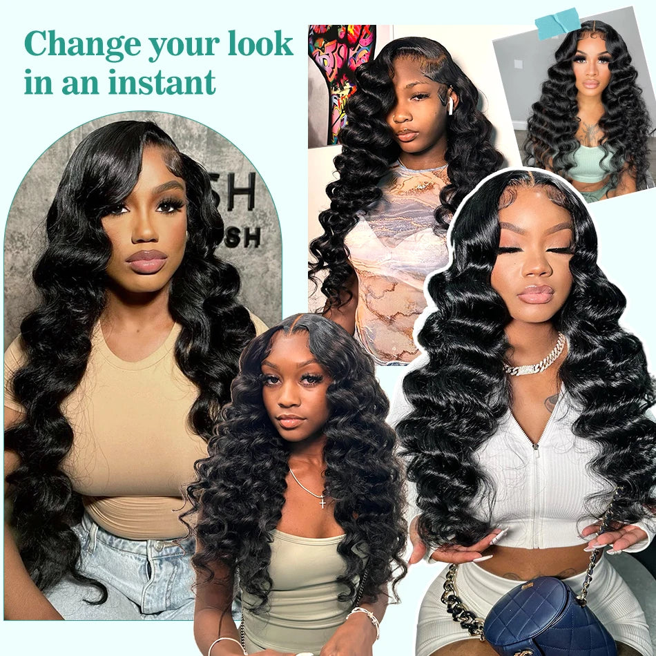 Loose Nature Wave Lace Front Human Hair Wigs Transparent 30 34 Inch 13x4 Deep Water Wave Lace Frontal Wig