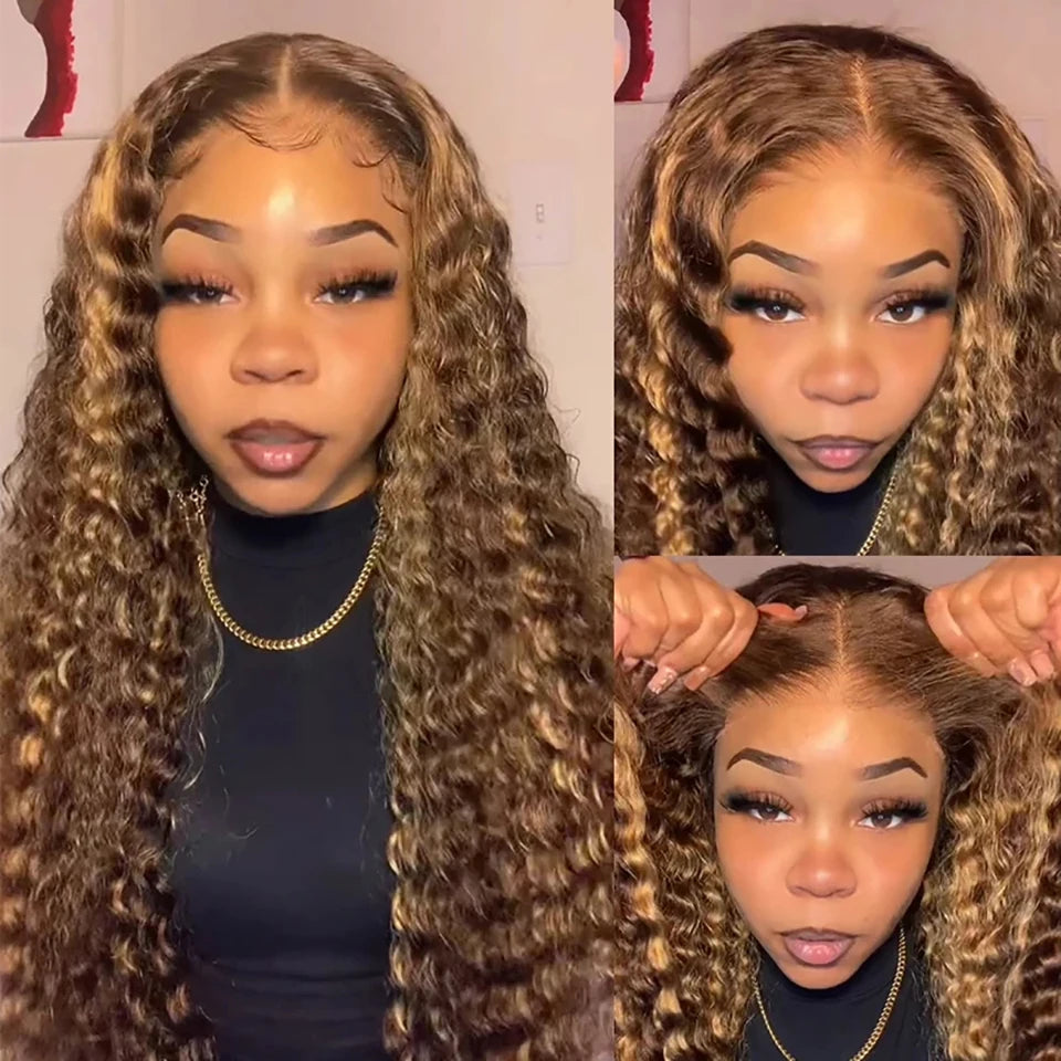 Preplucked Ombre Curly Wigs Deep Wave 13x6 HD Lace Frontal Wig Human Hair 250