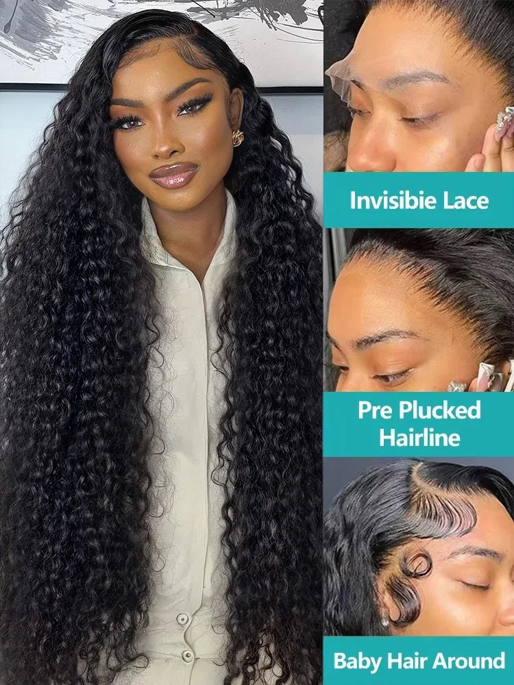 Curly 13x6 HD Lace Front Wig Human Hair Wig Deep Wave 30 40 Inch 13x4 Lace Frontal Wigs