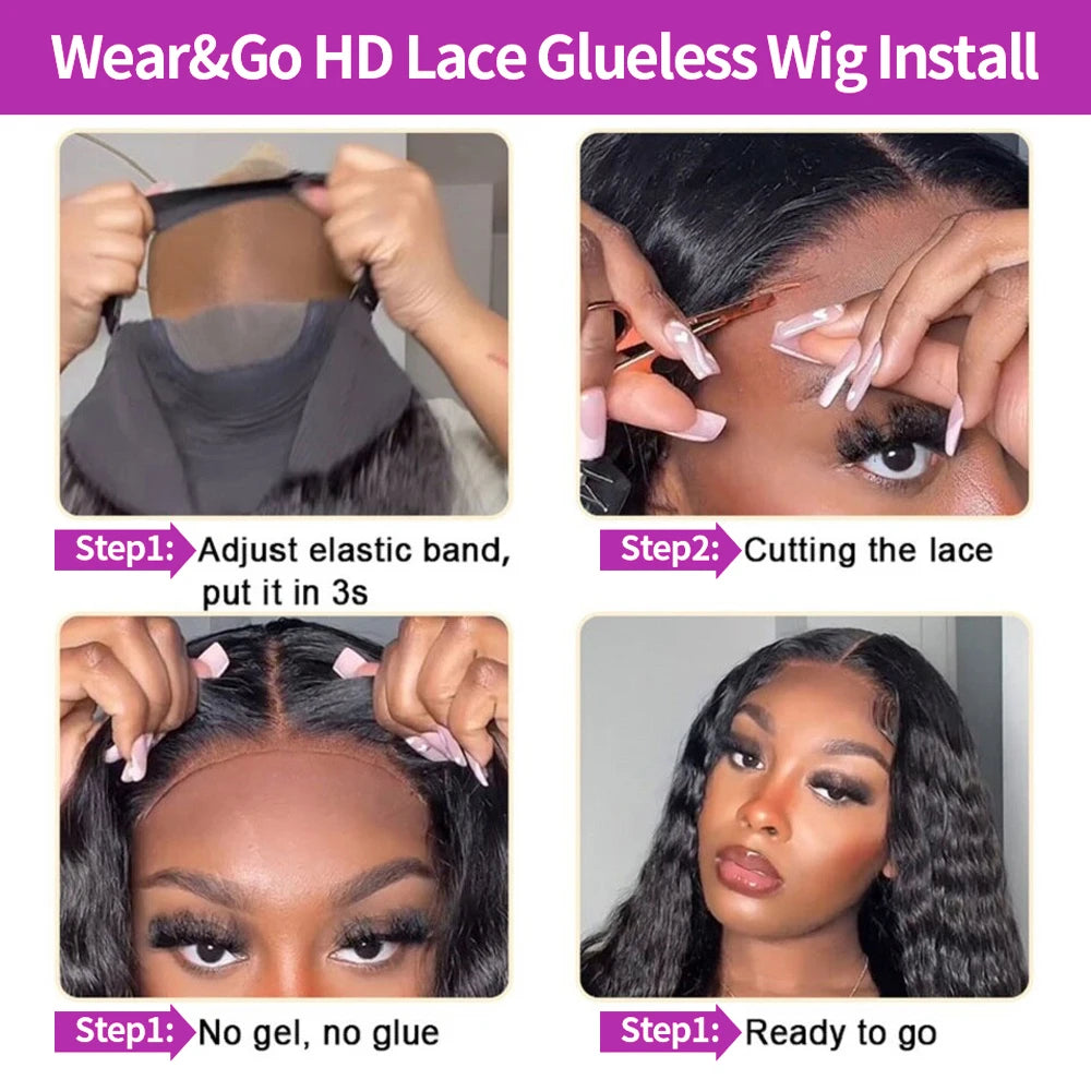 Water Wave Glueless Wig Ready to Wear PrePlucked 13X6 Deep Wave HD Lace Frontal Wig