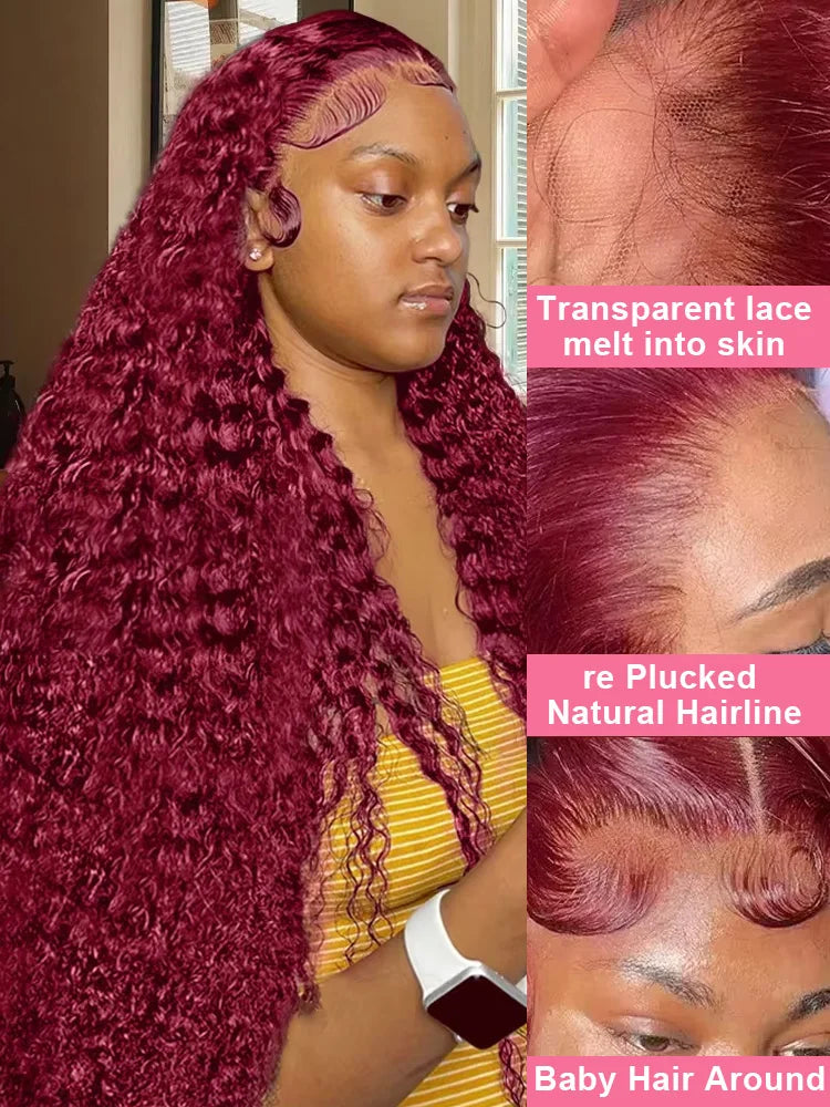 Lace Frontal Wig High Density Red Colored Deep Wave 13x6 HD Lace Front Human Hair Wigs