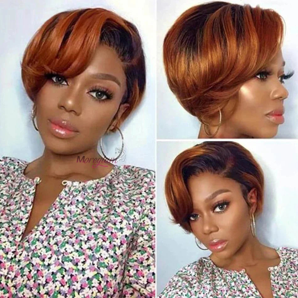 Transparent Lace Fronta Wig For Women Highlight Straight Pixie Cut Wig